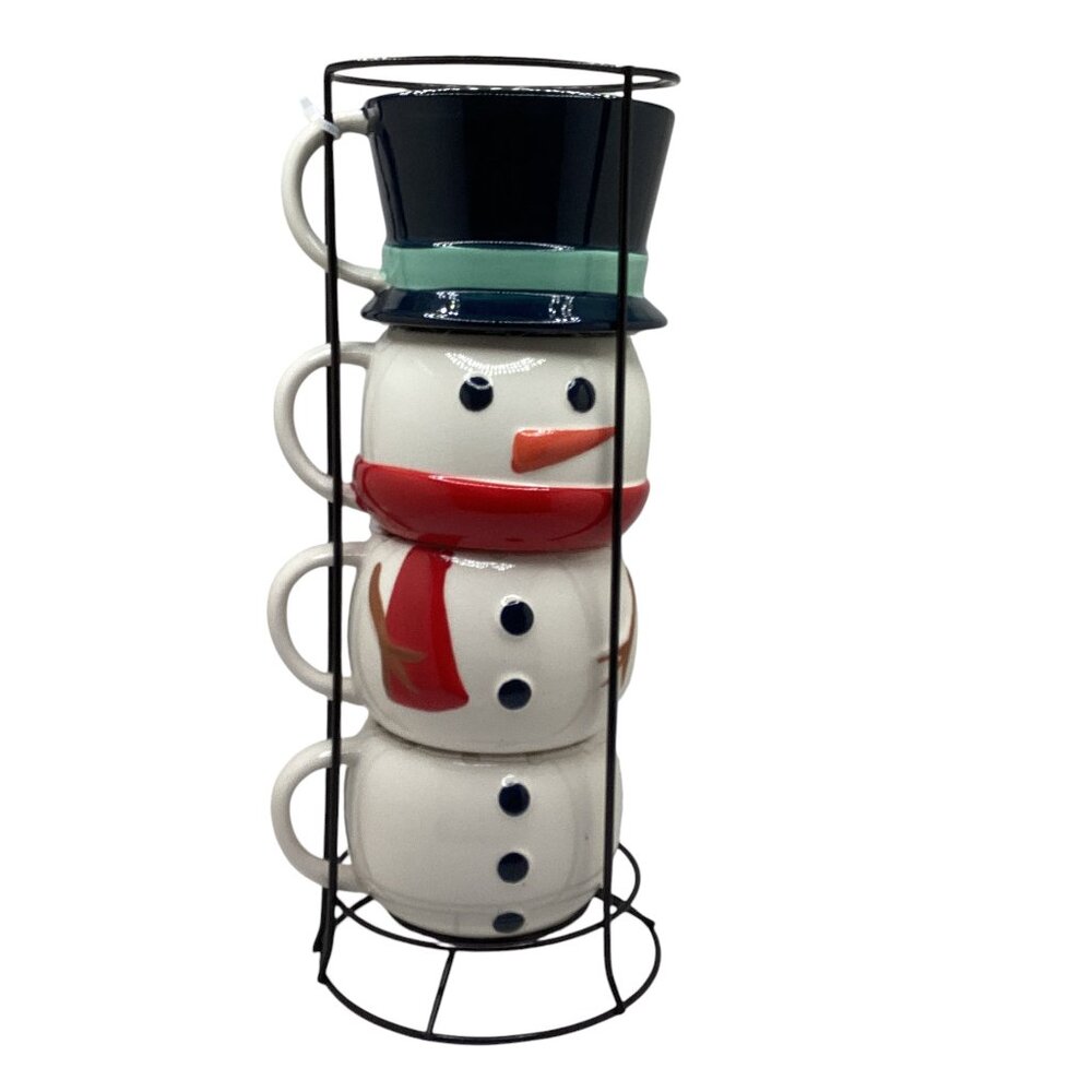 Walmart: Holiday Time Snowman Ceramic Mug Set with Rack,12 Fluid Ounces a Mug